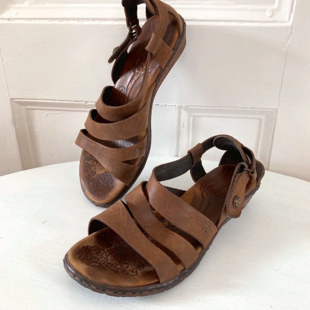 Born Brown Leather Strappy Gladiator Wedge Comfort Sandals 8.5 39